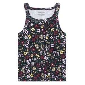 Teddy Fresh Black Floral Tank Top with Red, Yellow, Green, and White Flowers